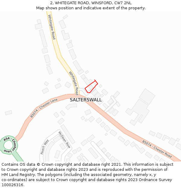 2, WHITEGATE ROAD, WINSFORD, CW7 2NL: Location map and indicative extent of plot