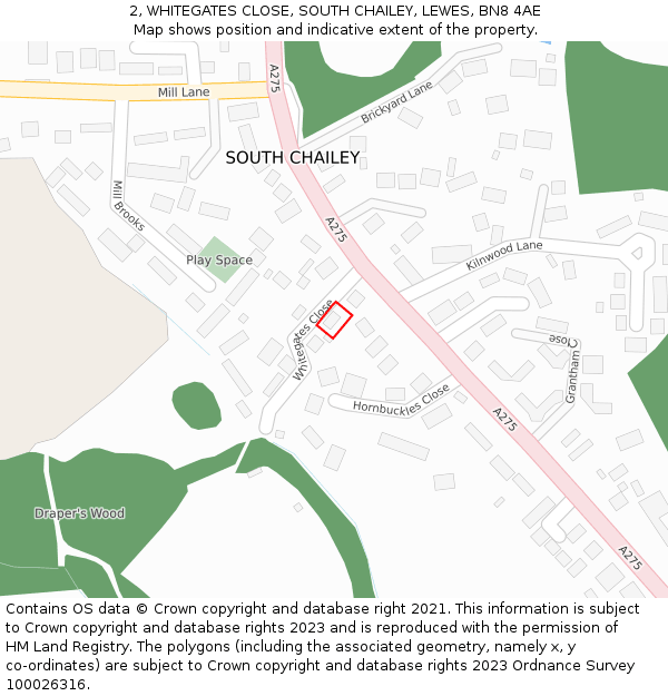 2, WHITEGATES CLOSE, SOUTH CHAILEY, LEWES, BN8 4AE: Location map and indicative extent of plot