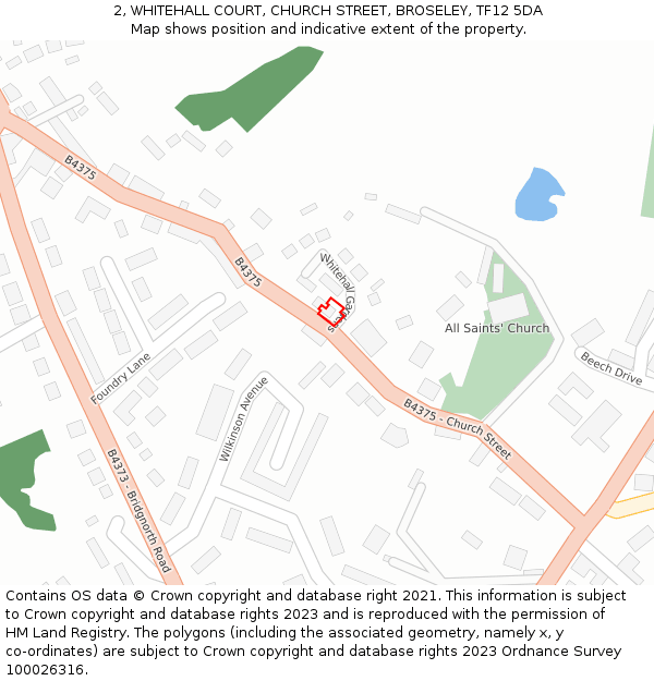 2, WHITEHALL COURT, CHURCH STREET, BROSELEY, TF12 5DA: Location map and indicative extent of plot