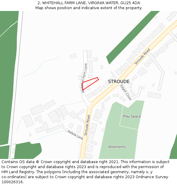 2, WHITEHALL FARM LANE, VIRGINIA WATER, GU25 4DA: Location map and indicative extent of plot