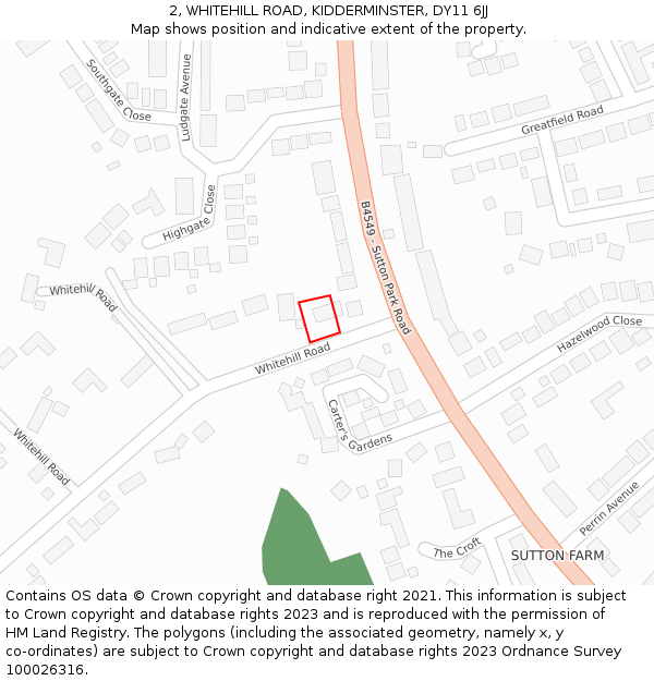 2, WHITEHILL ROAD, KIDDERMINSTER, DY11 6JJ: Location map and indicative extent of plot