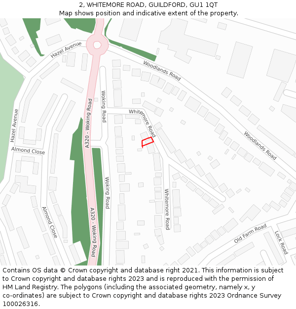 2, WHITEMORE ROAD, GUILDFORD, GU1 1QT: Location map and indicative extent of plot