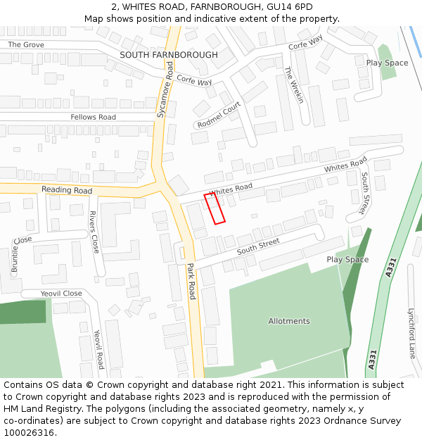 2, WHITES ROAD, FARNBOROUGH, GU14 6PD: Location map and indicative extent of plot