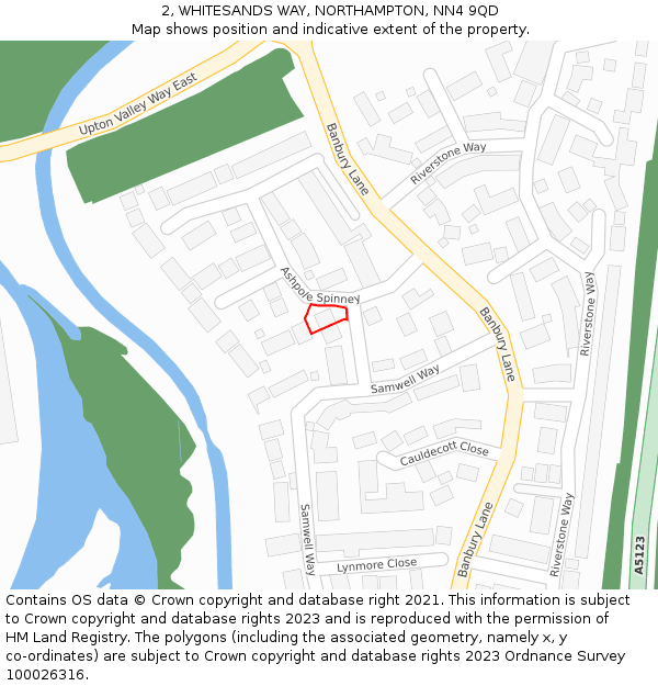 2, WHITESANDS WAY, NORTHAMPTON, NN4 9QD: Location map and indicative extent of plot