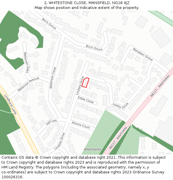 2, WHITESTONE CLOSE, MANSFIELD, NG18 4JZ: Location map and indicative extent of plot