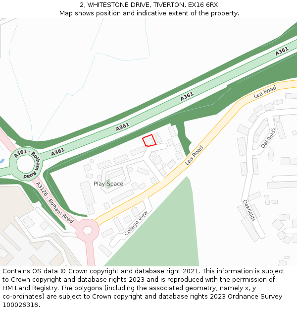 2, WHITESTONE DRIVE, TIVERTON, EX16 6RX: Location map and indicative extent of plot