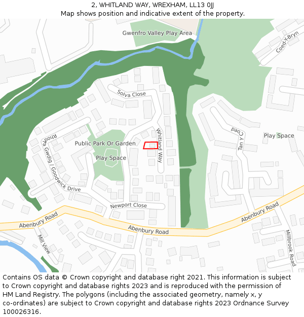 2, WHITLAND WAY, WREXHAM, LL13 0JJ: Location map and indicative extent of plot