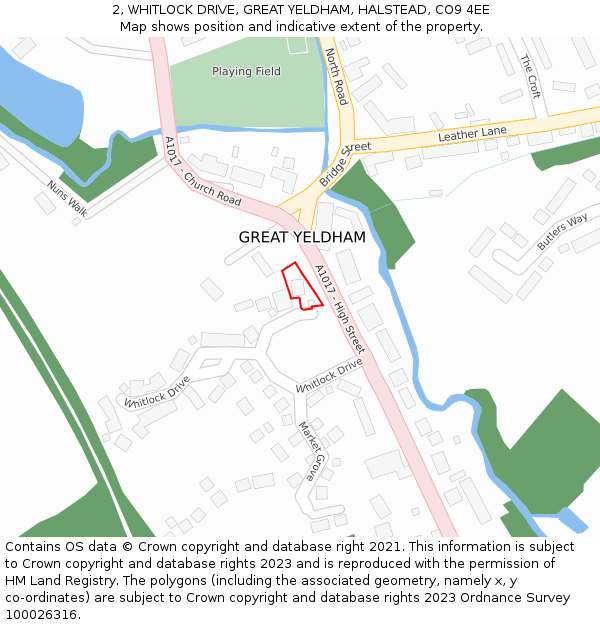 2, WHITLOCK DRIVE, GREAT YELDHAM, HALSTEAD, CO9 4EE: Location map and indicative extent of plot