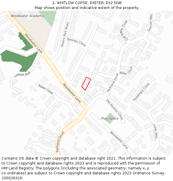 2, WHITLOW COPSE, EXETER, EX2 5NB: Location map and indicative extent of plot