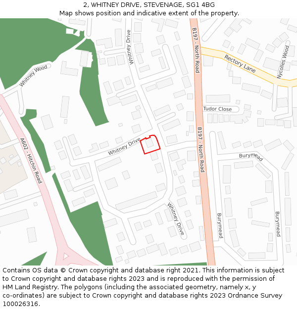 2, WHITNEY DRIVE, STEVENAGE, SG1 4BG: Location map and indicative extent of plot