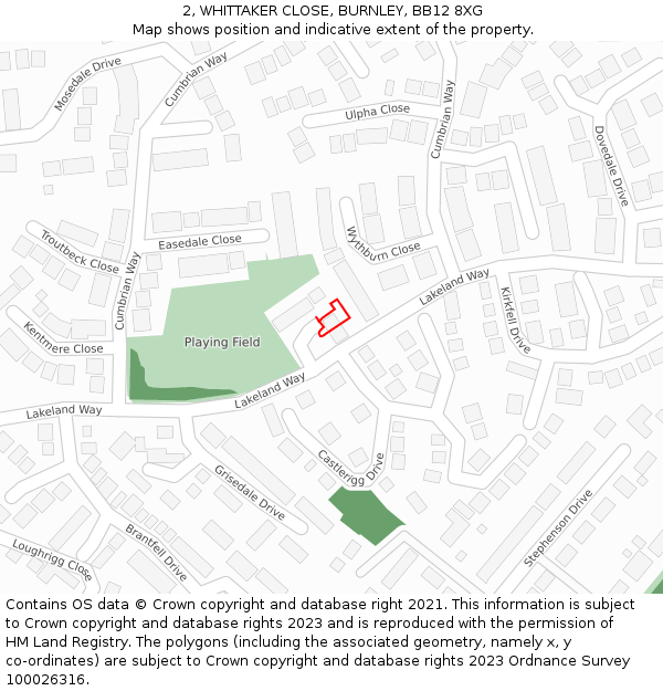 2, WHITTAKER CLOSE, BURNLEY, BB12 8XG: Location map and indicative extent of plot