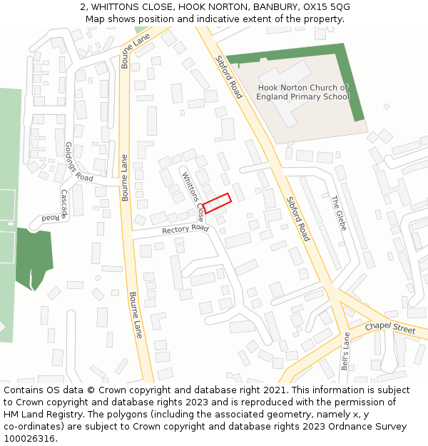 2, WHITTONS CLOSE, HOOK NORTON, BANBURY, OX15 5QG: Location map and indicative extent of plot