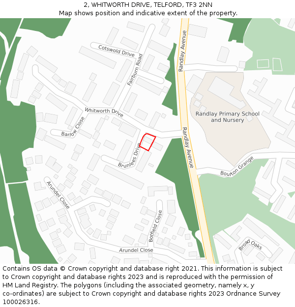 2, WHITWORTH DRIVE, TELFORD, TF3 2NN: Location map and indicative extent of plot