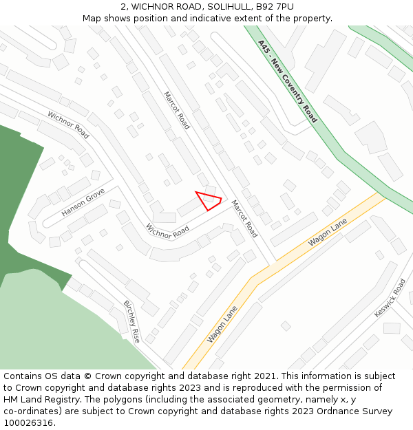 2, WICHNOR ROAD, SOLIHULL, B92 7PU: Location map and indicative extent of plot