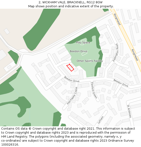 2, WICKHAM VALE, BRACKNELL, RG12 8GW: Location map and indicative extent of plot