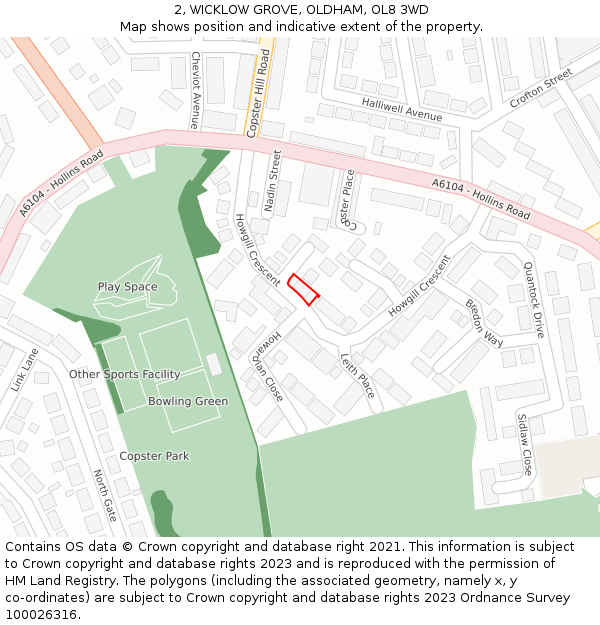 2, WICKLOW GROVE, OLDHAM, OL8 3WD: Location map and indicative extent of plot