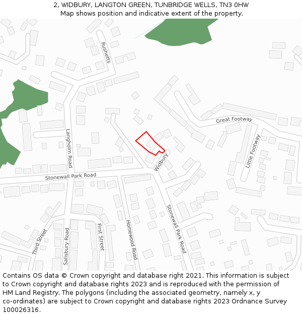 2, WIDBURY, LANGTON GREEN, TUNBRIDGE WELLS, TN3 0HW: Location map and indicative extent of plot
