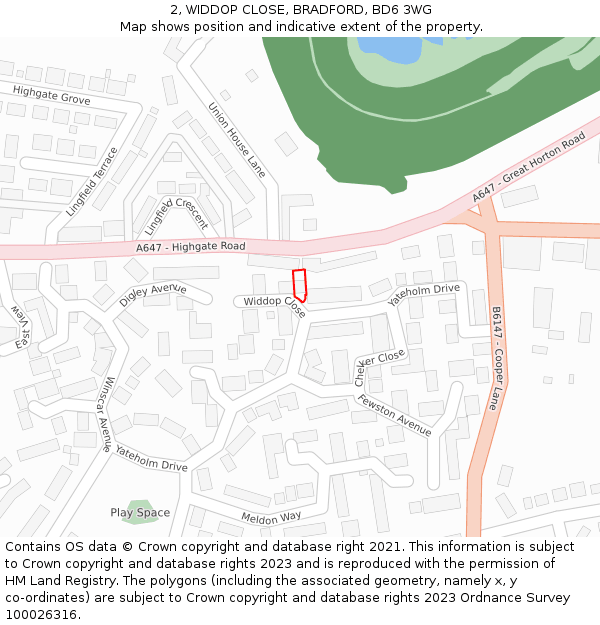 2, WIDDOP CLOSE, BRADFORD, BD6 3WG: Location map and indicative extent of plot