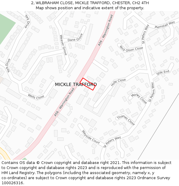 2, WILBRAHAM CLOSE, MICKLE TRAFFORD, CHESTER, CH2 4TH: Location map and indicative extent of plot