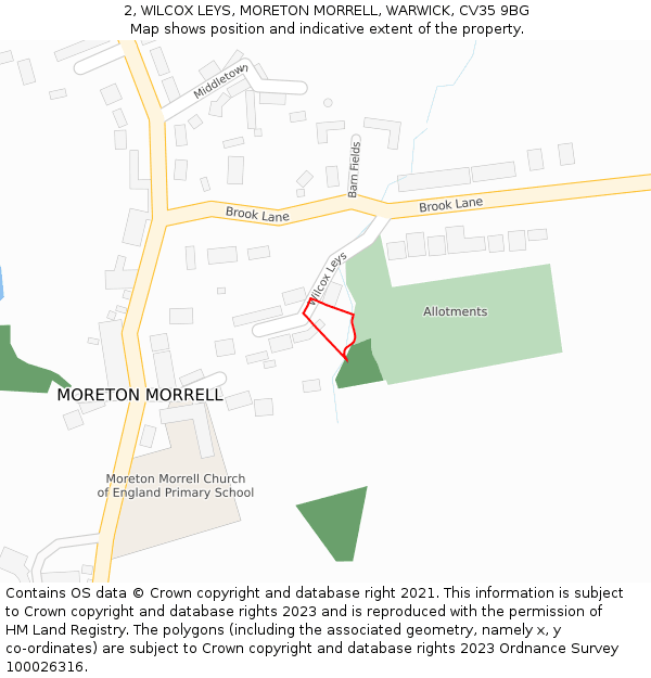 2, WILCOX LEYS, MORETON MORRELL, WARWICK, CV35 9BG: Location map and indicative extent of plot