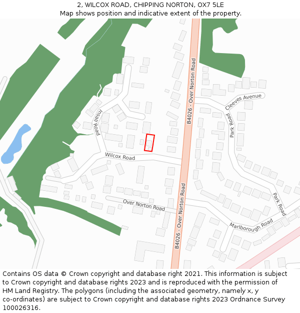 2, WILCOX ROAD, CHIPPING NORTON, OX7 5LE: Location map and indicative extent of plot