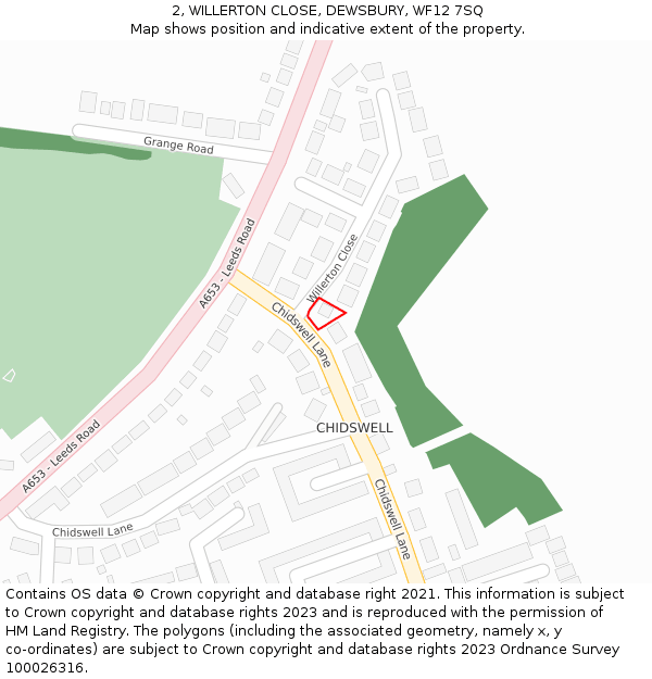 2, WILLERTON CLOSE, DEWSBURY, WF12 7SQ: Location map and indicative extent of plot