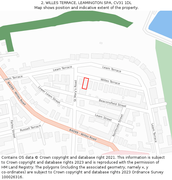 2, WILLES TERRACE, LEAMINGTON SPA, CV31 1DL: Location map and indicative extent of plot