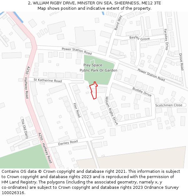 2, WILLIAM RIGBY DRIVE, MINSTER ON SEA, SHEERNESS, ME12 3TE: Location map and indicative extent of plot