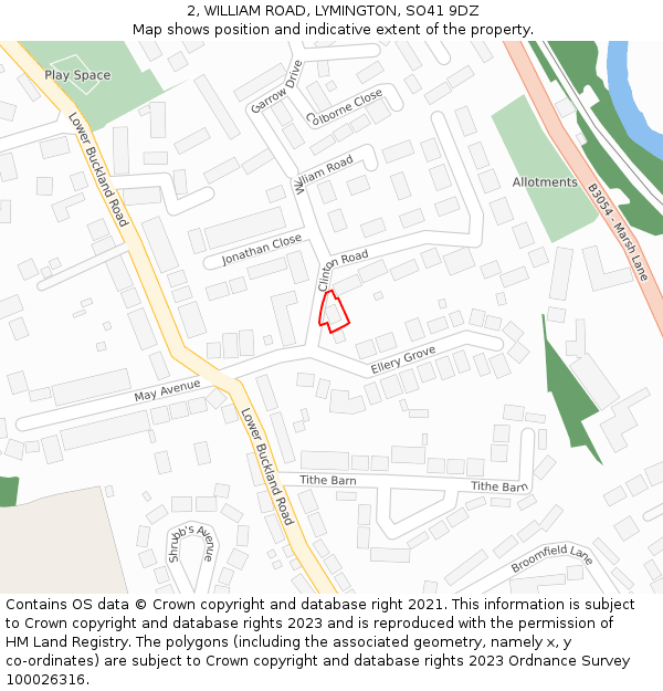 2, WILLIAM ROAD, LYMINGTON, SO41 9DZ: Location map and indicative extent of plot