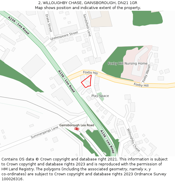 2, WILLOUGHBY CHASE, GAINSBOROUGH, DN21 1GR: Location map and indicative extent of plot