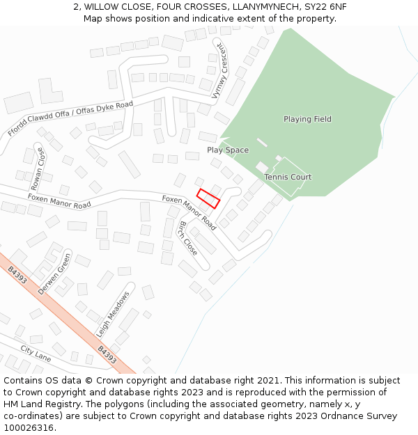 2, WILLOW CLOSE, FOUR CROSSES, LLANYMYNECH, SY22 6NF: Location map and indicative extent of plot