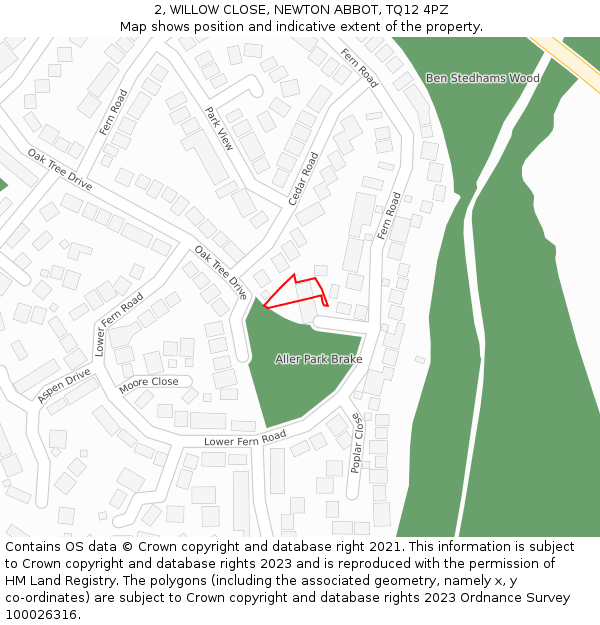 2, WILLOW CLOSE, NEWTON ABBOT, TQ12 4PZ: Location map and indicative extent of plot