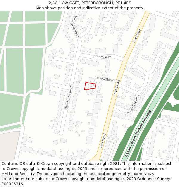 2, WILLOW GATE, PETERBOROUGH, PE1 4RS: Location map and indicative extent of plot