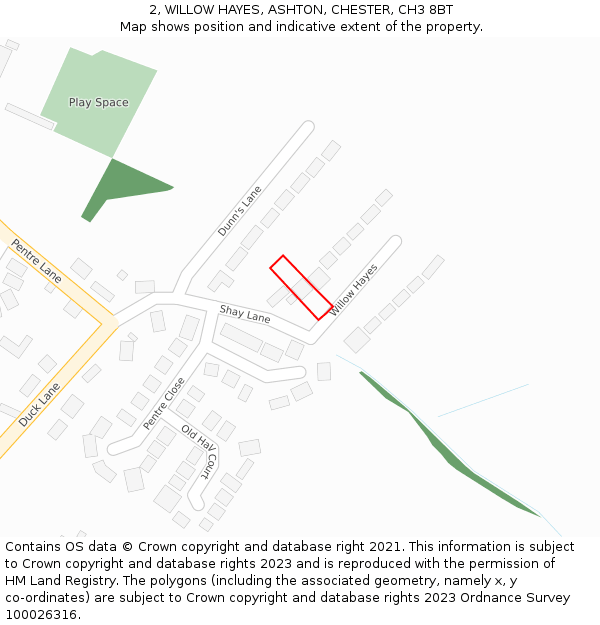 2, WILLOW HAYES, ASHTON, CHESTER, CH3 8BT: Location map and indicative extent of plot