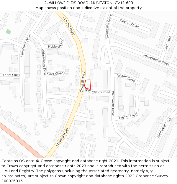 2, WILLOWFIELDS ROAD, NUNEATON, CV11 6PR: Location map and indicative extent of plot