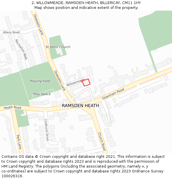 2, WILLOWMEADE, RAMSDEN HEATH, BILLERICAY, CM11 1HY: Location map and indicative extent of plot