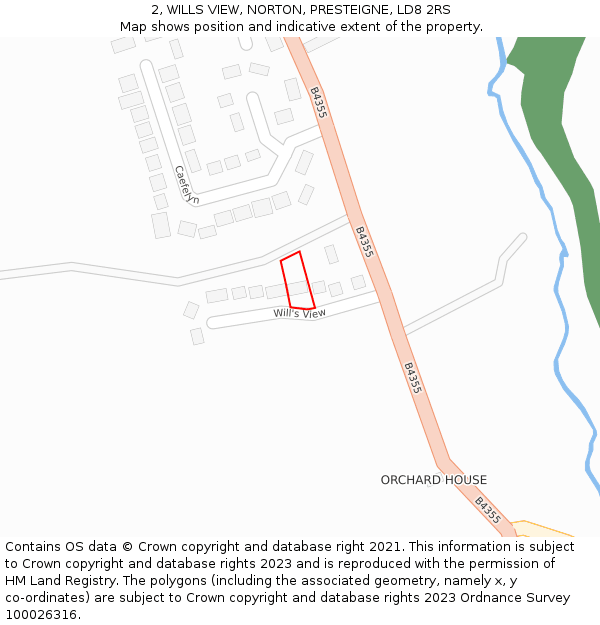 2, WILLS VIEW, NORTON, PRESTEIGNE, LD8 2RS: Location map and indicative extent of plot