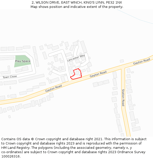 2, WILSON DRIVE, EAST WINCH, KING'S LYNN, PE32 1NX: Location map and indicative extent of plot