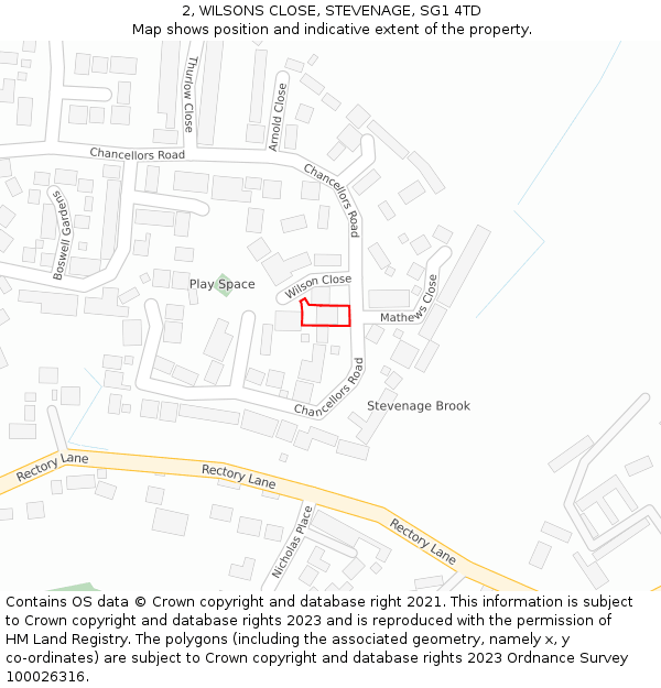 2, WILSONS CLOSE, STEVENAGE, SG1 4TD: Location map and indicative extent of plot