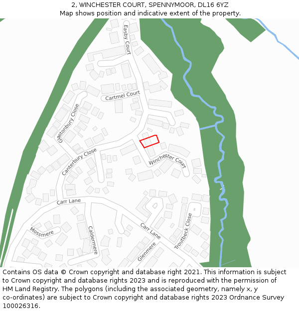 2, WINCHESTER COURT, SPENNYMOOR, DL16 6YZ: Location map and indicative extent of plot