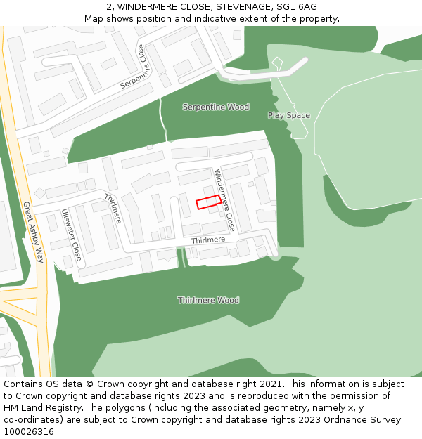 2, WINDERMERE CLOSE, STEVENAGE, SG1 6AG: Location map and indicative extent of plot