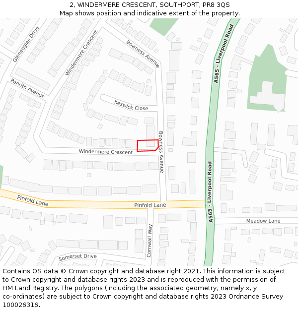 2, WINDERMERE CRESCENT, SOUTHPORT, PR8 3QS: Location map and indicative extent of plot