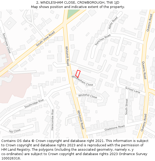 2, WINDLESHAM CLOSE, CROWBOROUGH, TN6 1JD: Location map and indicative extent of plot