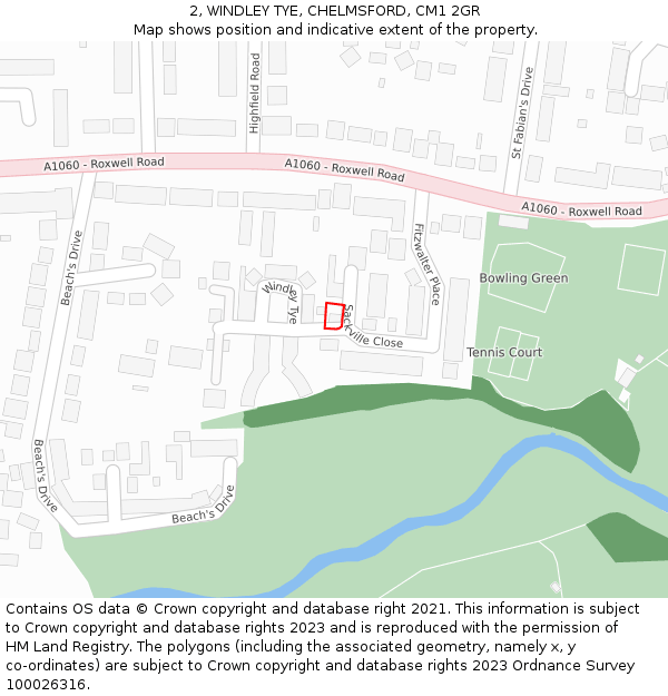 2, WINDLEY TYE, CHELMSFORD, CM1 2GR: Location map and indicative extent of plot