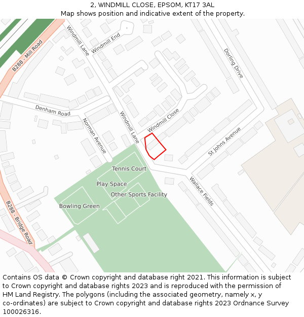 2, WINDMILL CLOSE, EPSOM, KT17 3AL: Location map and indicative extent of plot