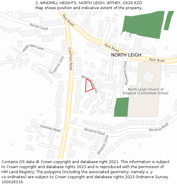 2, WINDMILL HEIGHTS, NORTH LEIGH, WITNEY, OX29 6ZD: Location map and indicative extent of plot