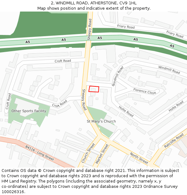 2, WINDMILL ROAD, ATHERSTONE, CV9 1HL: Location map and indicative extent of plot