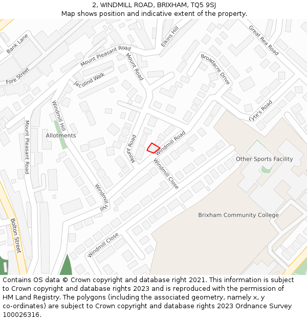 2, WINDMILL ROAD, BRIXHAM, TQ5 9SJ: Location map and indicative extent of plot