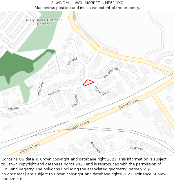 2, WINDMILL WAY, MORPETH, NE61 1XQ: Location map and indicative extent of plot