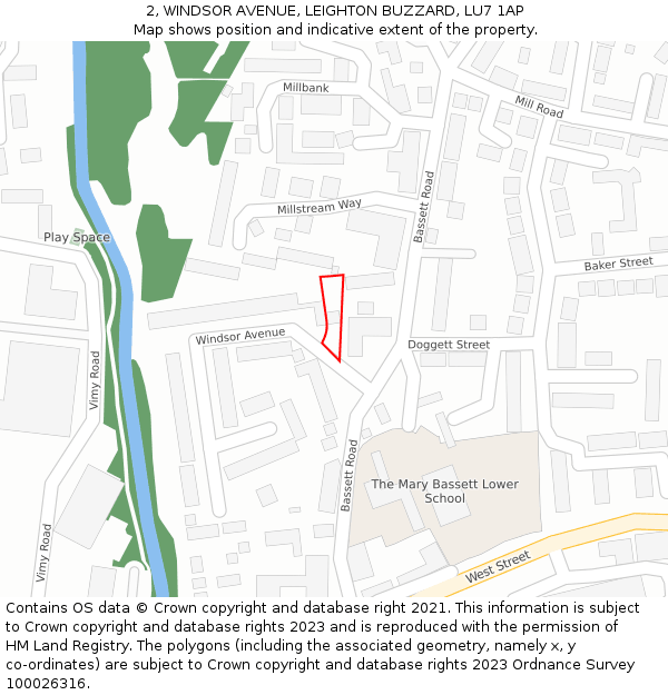 2, WINDSOR AVENUE, LEIGHTON BUZZARD, LU7 1AP: Location map and indicative extent of plot